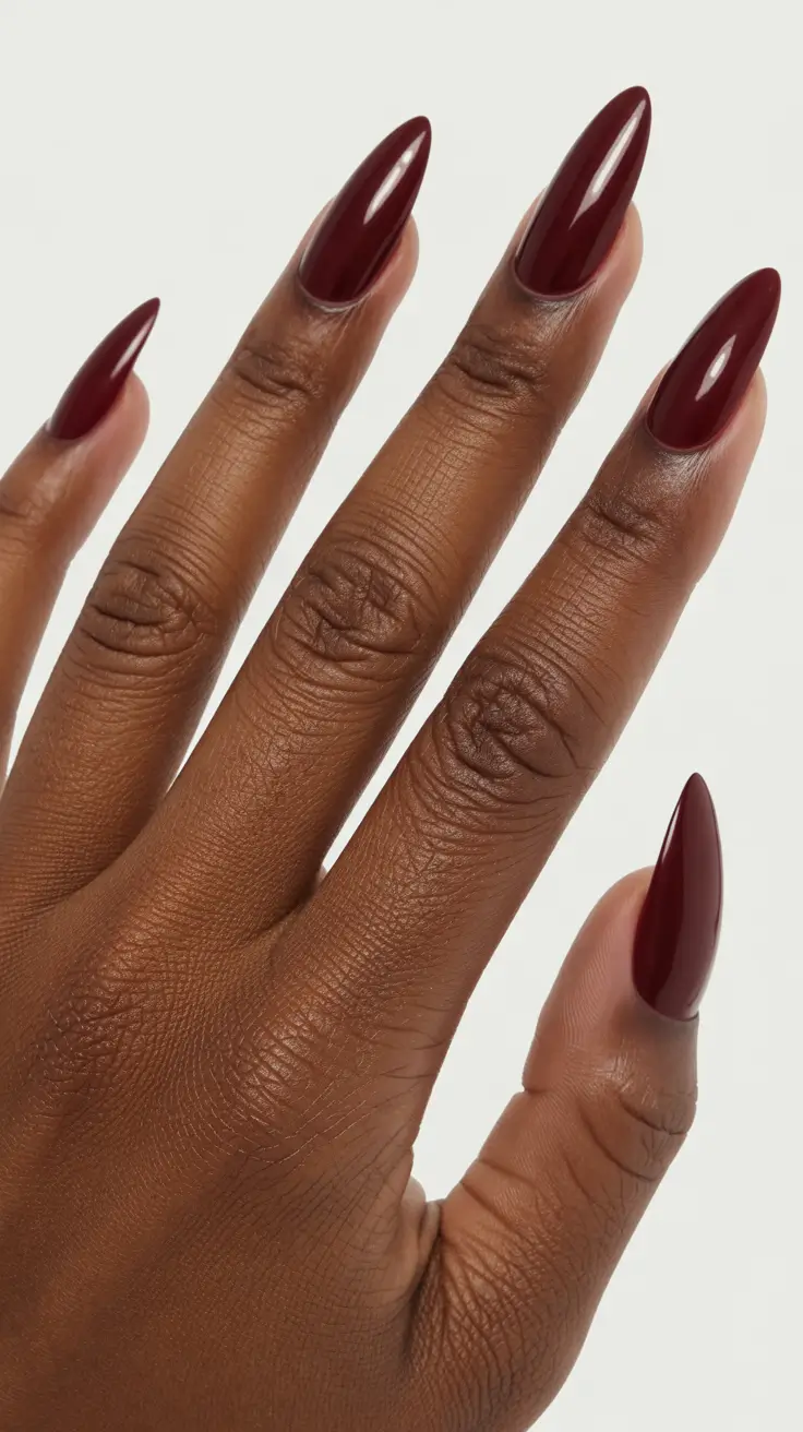 nails on dark skin hands winter Crimson Velvet
