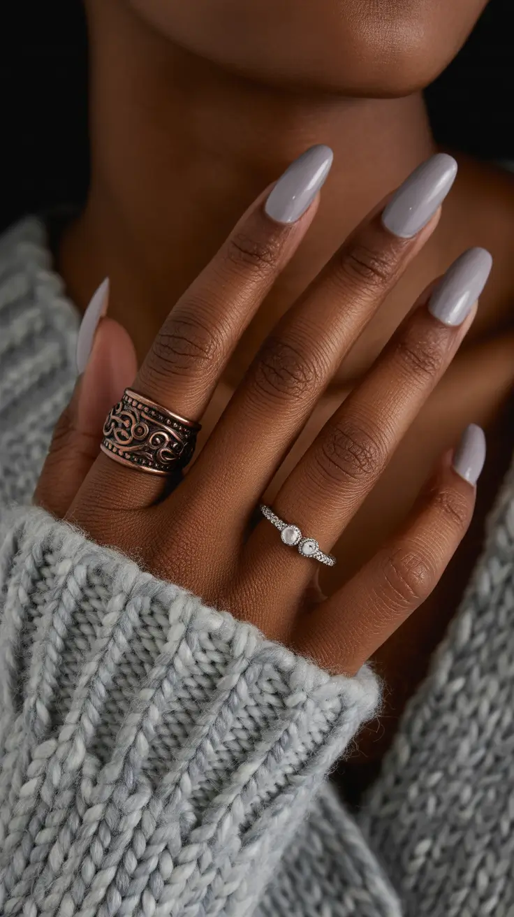 winter nails dark skin short Steel Serenity