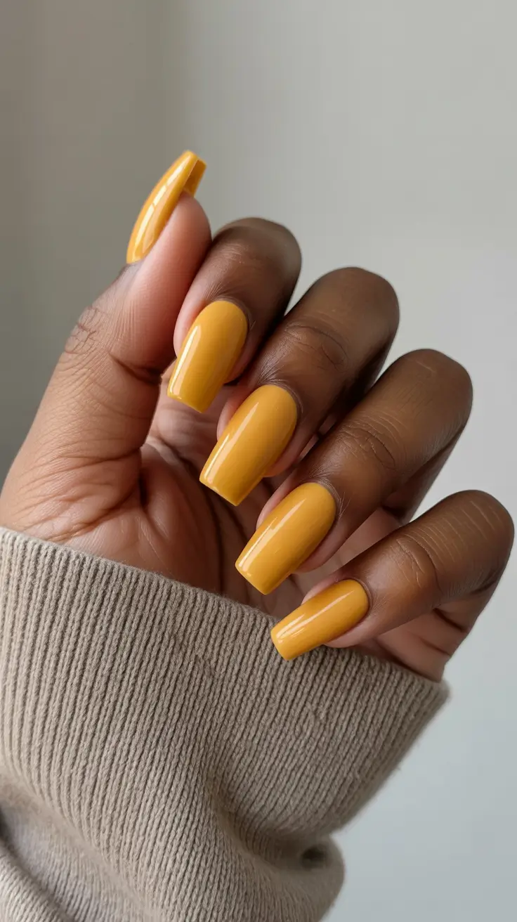 winter nails 2025 on dark skin Golden Marigold