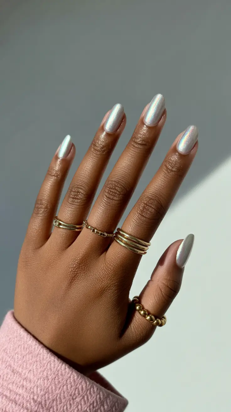 winter nails dark skin tone Frosted Pearl Glow