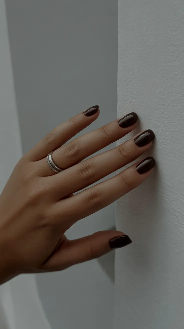 dark winter nail colors 2025 Cocoa Minimalism