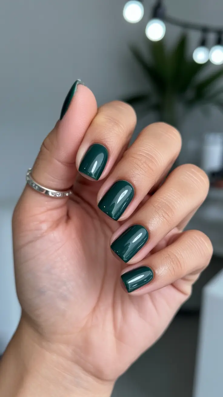 dark winter nail colors 2025 Forest Chic Shorties