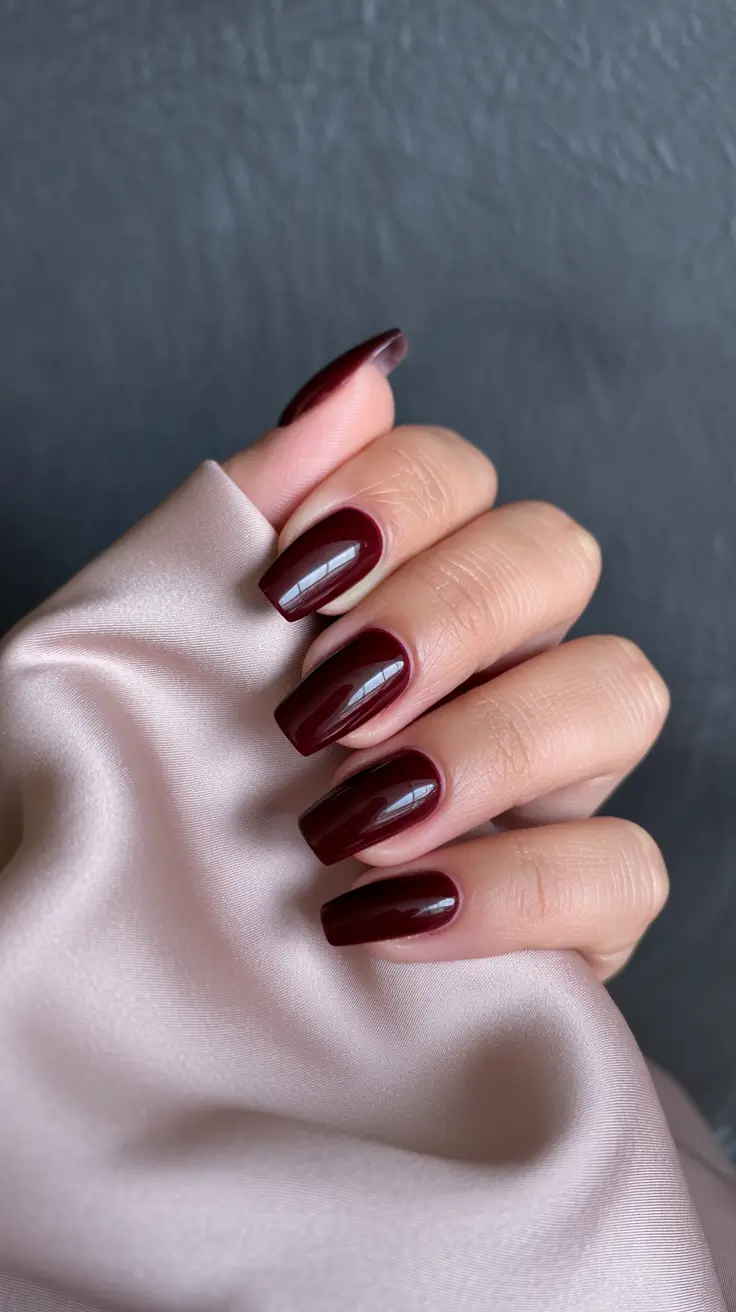 dark winter nail colors 2025 Short & Chic Bordeaux