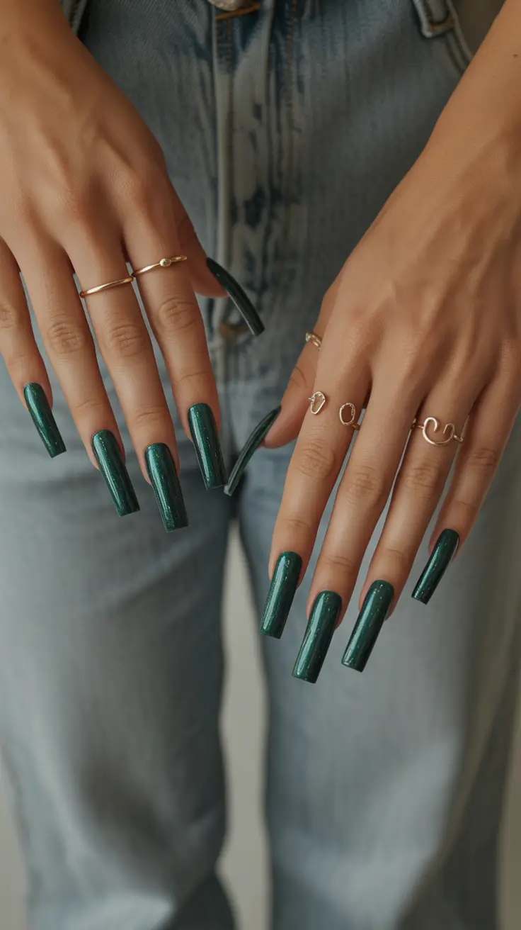 dark winter nail colors 2025 Emerald Metallic Allure