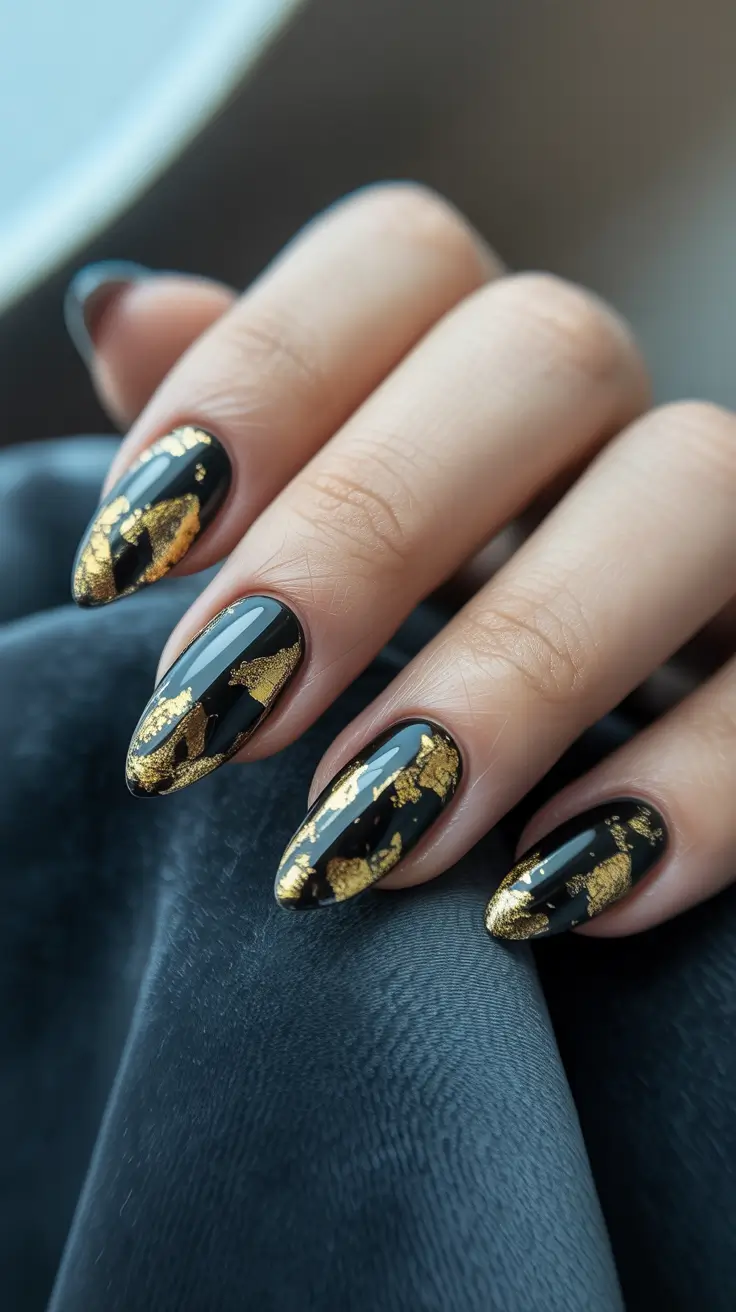 dark winter nail colors 2025 Golden Noir Luxury