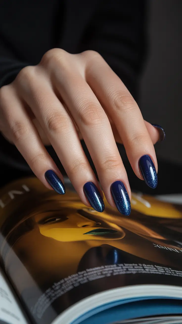 Fresh Cute Nail Inspiration Winter 2025-2026 Midnight Sky Sparkle