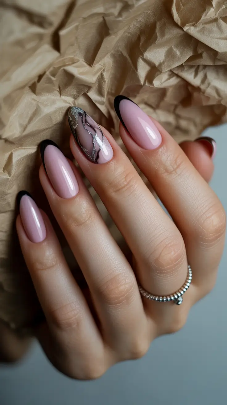 Fresh Cute Nail Inspiration Winter 2025-2026 Pink Marble Luxe