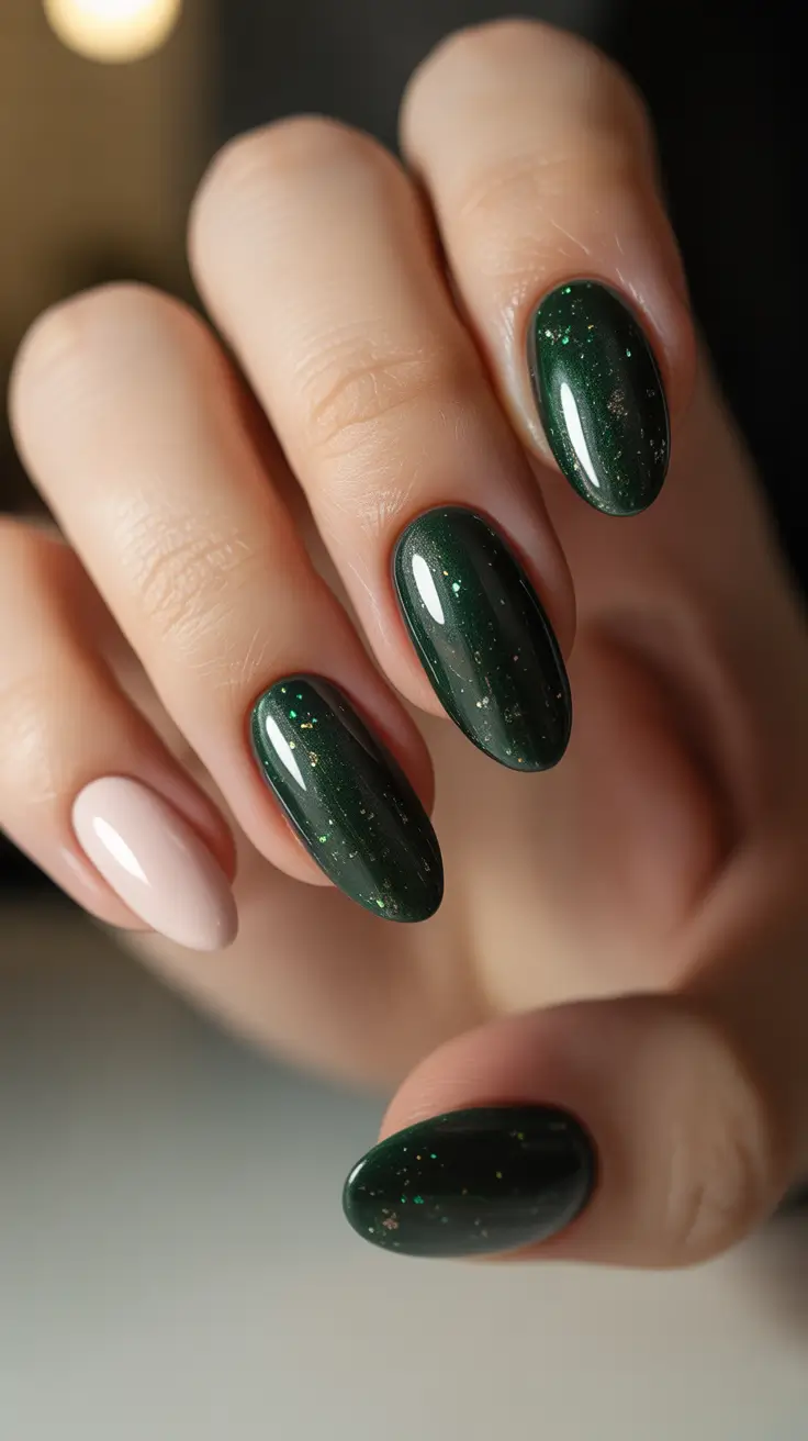 Fresh Cute Nail Inspiration Winter 2025-2026 Emerald Night Spark