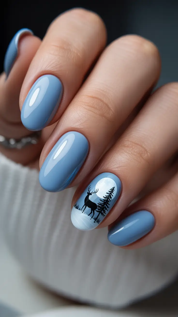 Fresh Cute Nail Inspiration Winter 2025-2026 Moonlit Forest Blue