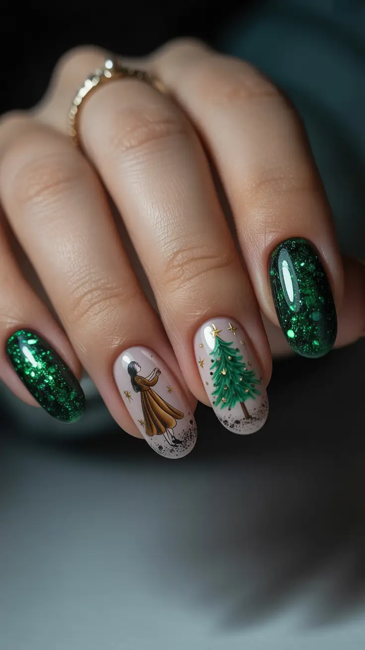 Fresh Cute Nail Inspiration Winter 2025-2026 Holiday Storybook Green