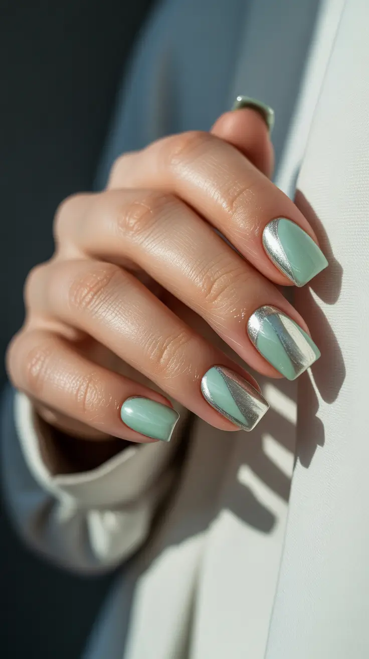 Fresh Cute Nail Inspiration Winter 2025-2026 Mint Metal Chic