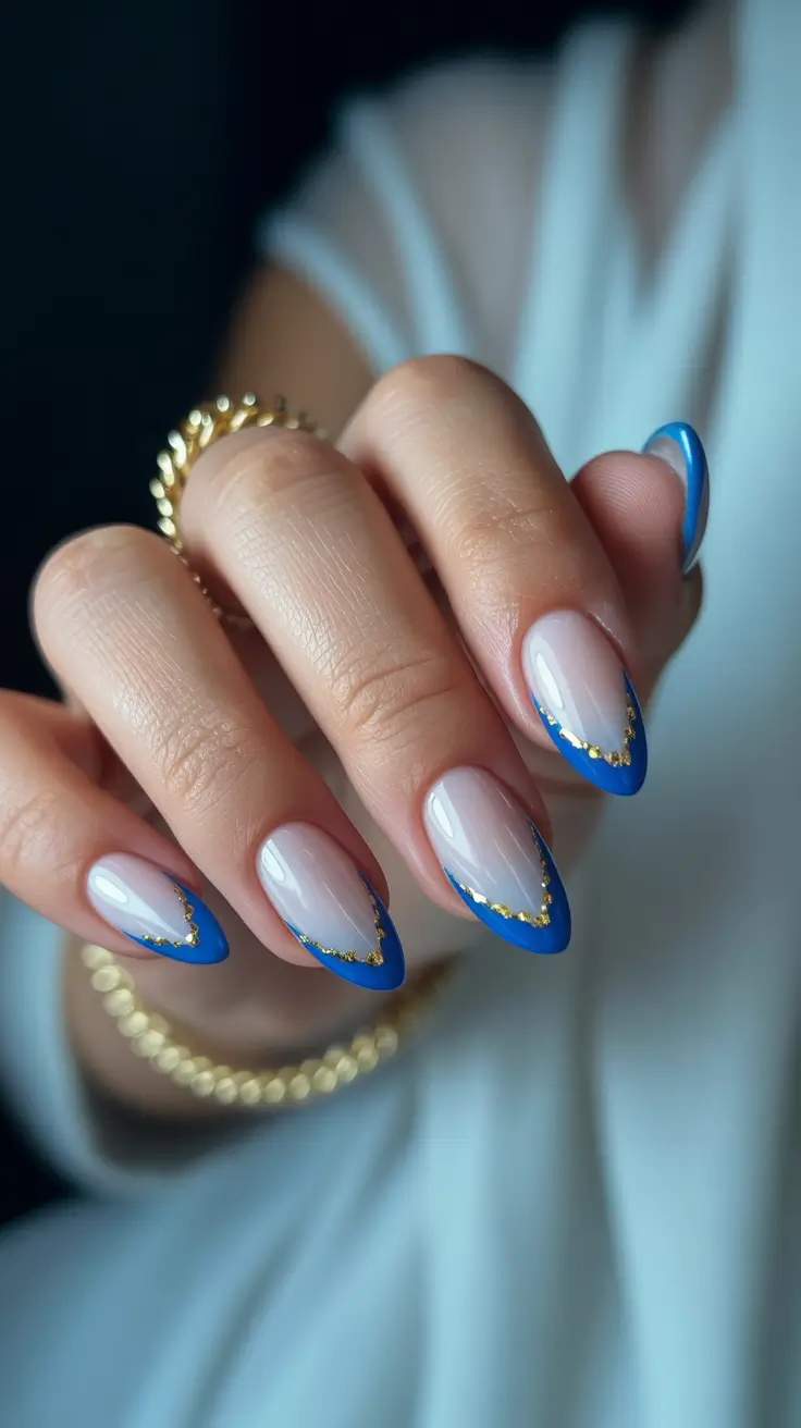 winter color nails almond Blue Frost French Luxe