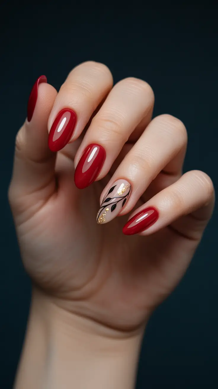 winter color nails gel Crimson & Gold Whisper