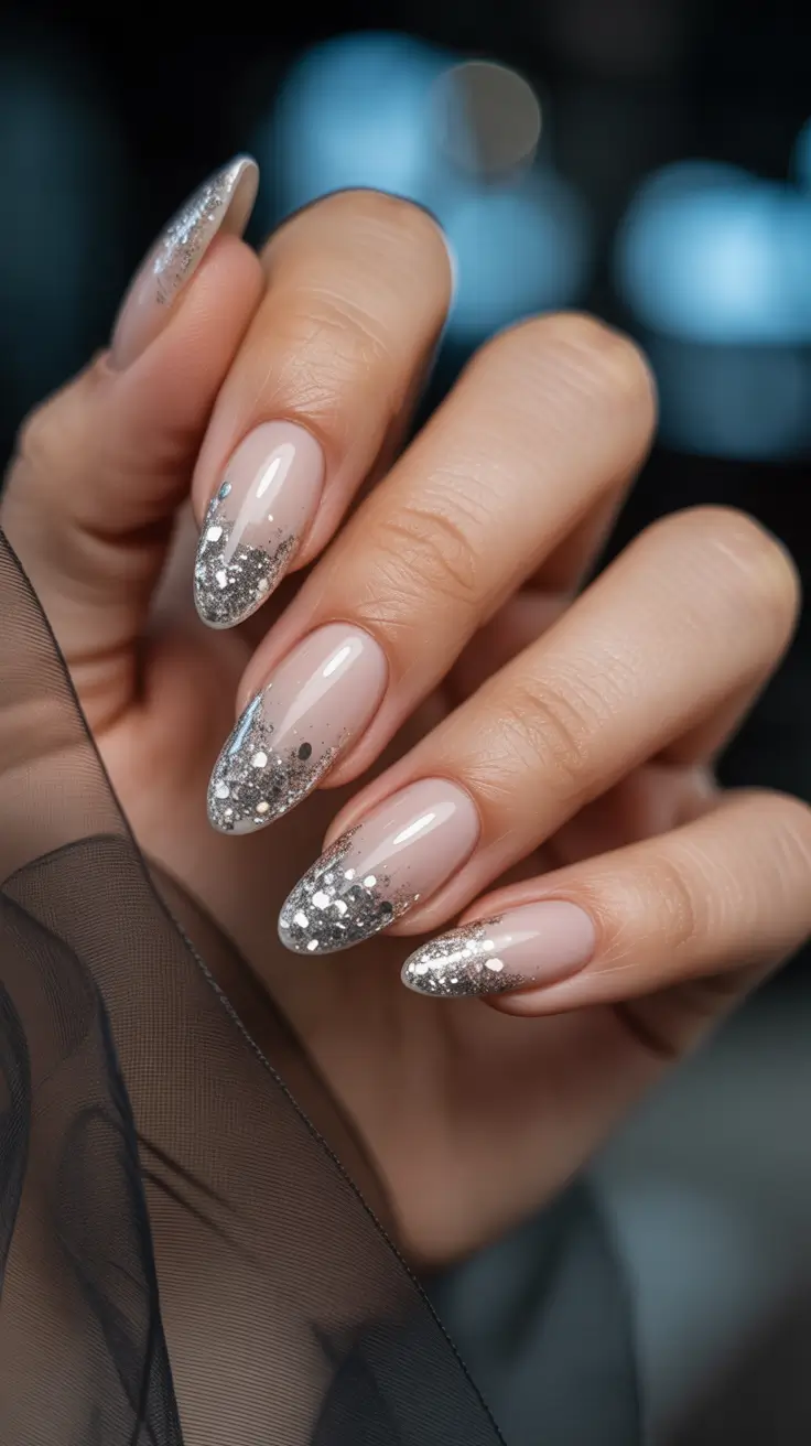 winter color nails acrylic Silver Frost Gradient