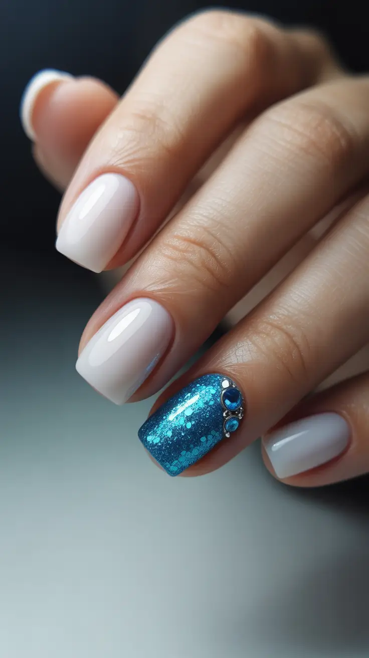 winter color nails gel Blue Spark Accent