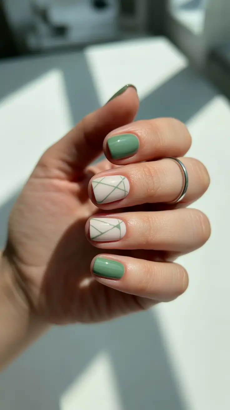 winter color nails acrylic short Soft Sage Geometry