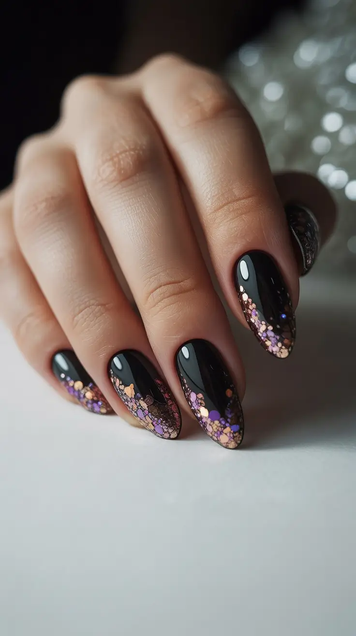 winter color nails acrylic Midnight Confetti