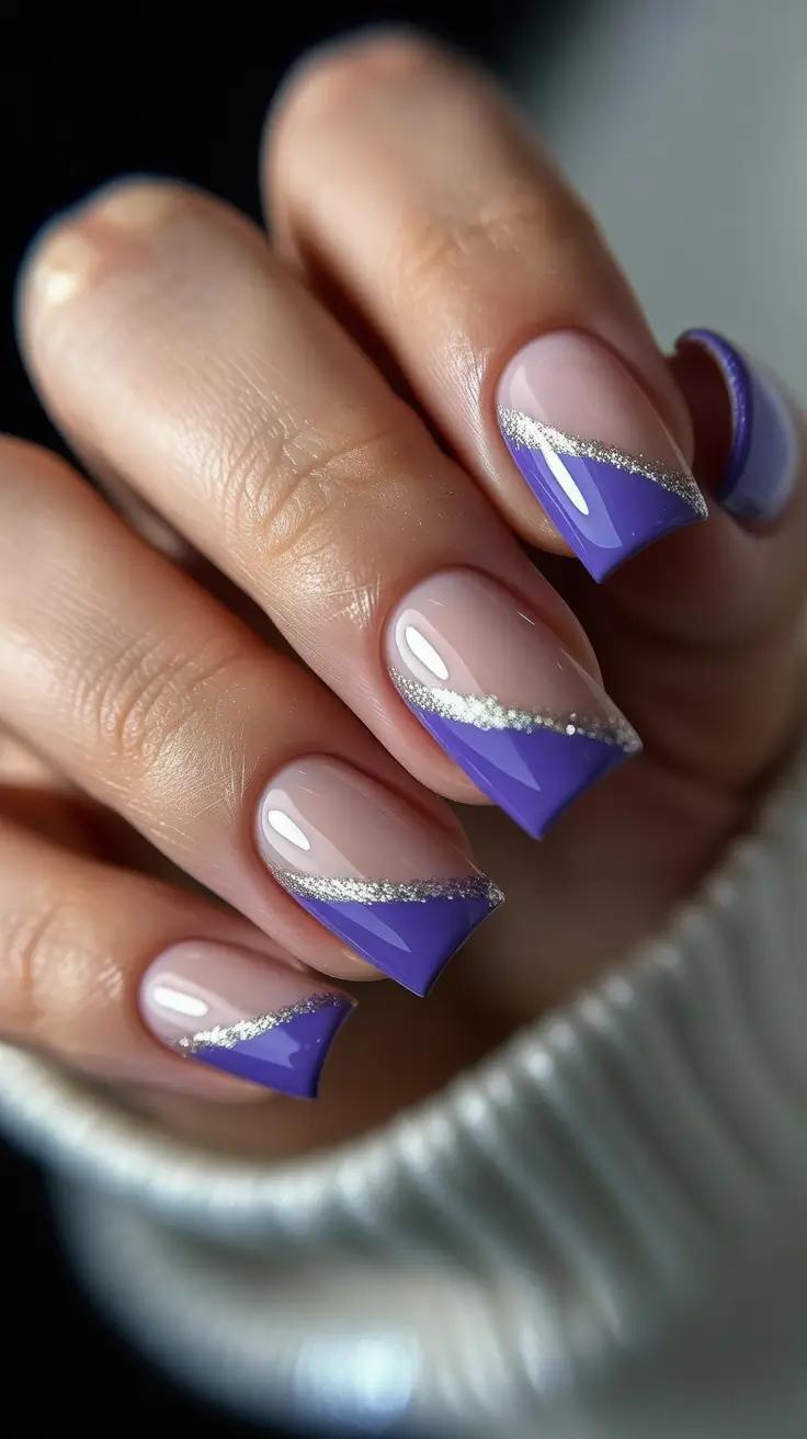 winter color nails french tip Violet Edge Glam