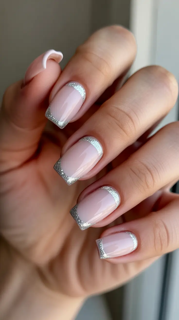 winter color nails french tip Silver-Tipped Elegance