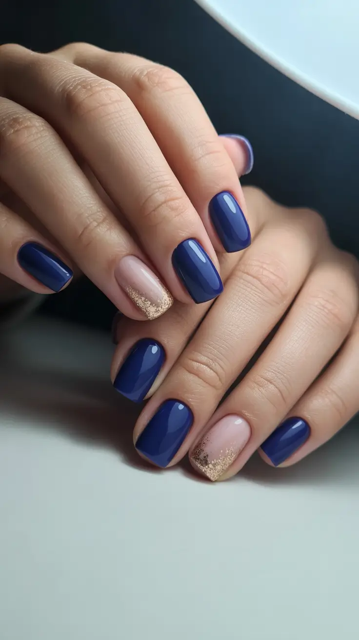 winter color nails gel Royal Blue & Gold Dust