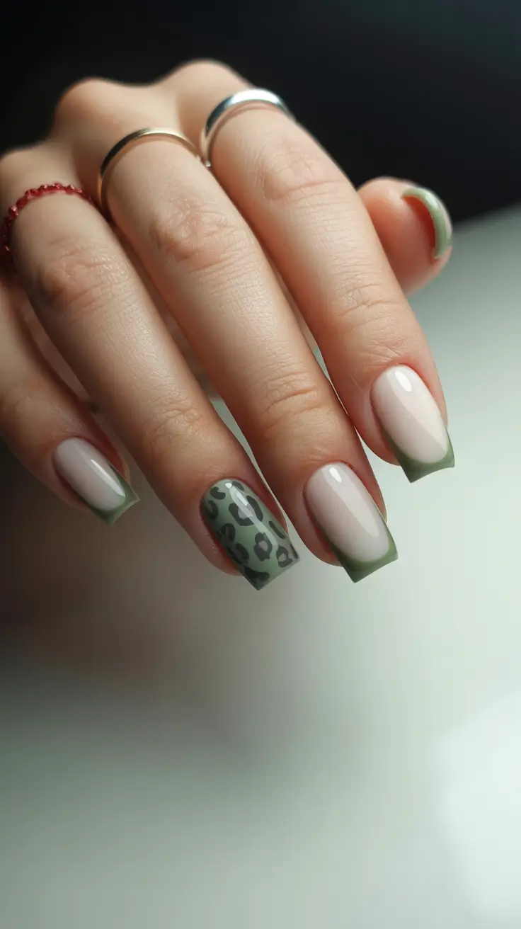 winter color nails acrylic short Olive French & Wild Detail