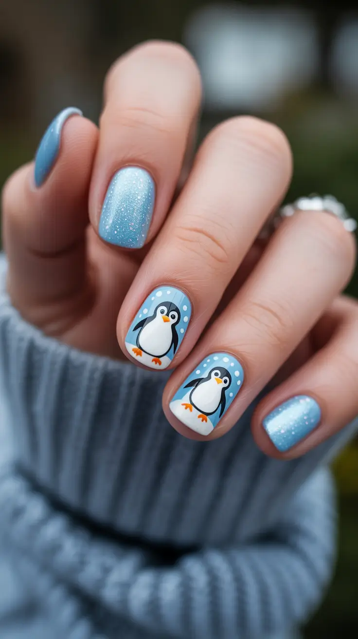 winter nails design and color Frosty Penguin Joy