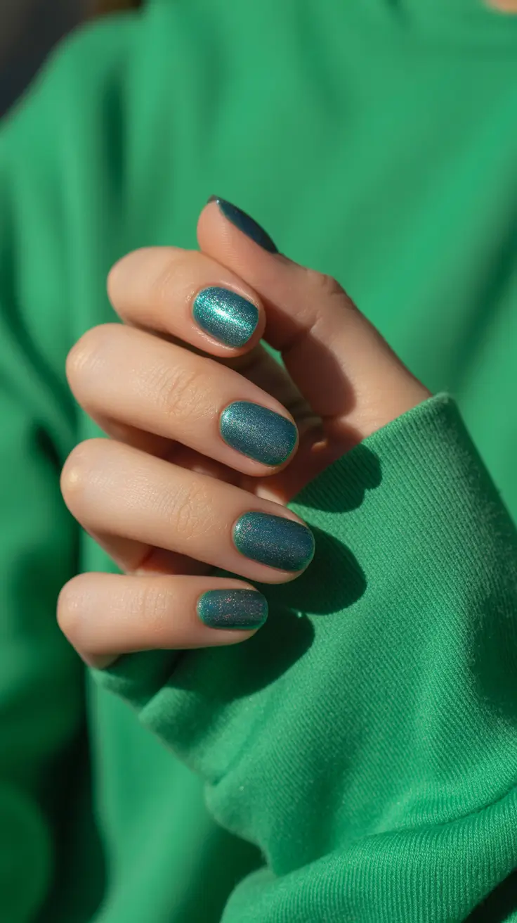 nails design winter colors 2025 Emerald Frost Shimmer