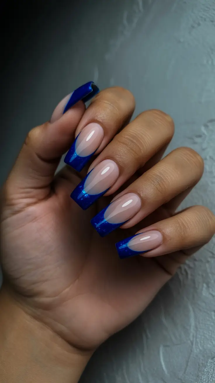 gel color nails design winter Blue Velvet French
