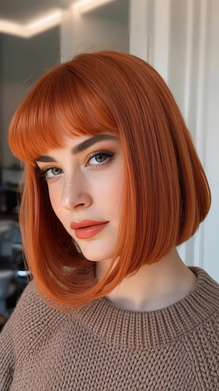 winter hair colors auburn Copper Chic Bob with Fringe