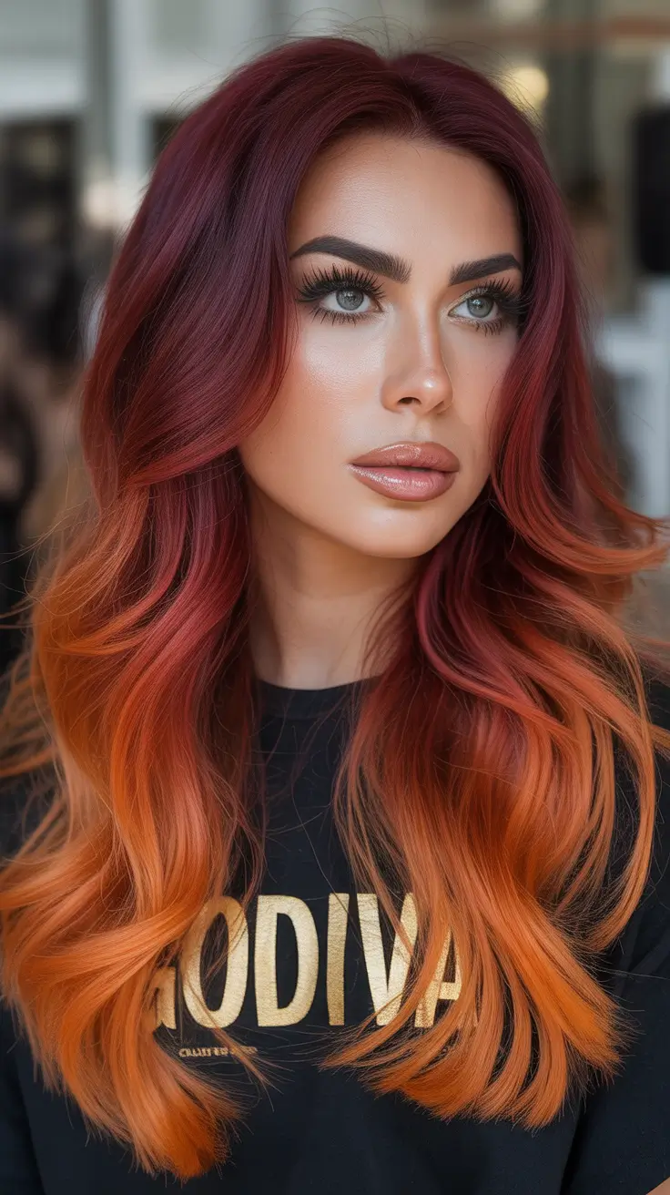 winter hair colors auburn Crimson Fire Melt
