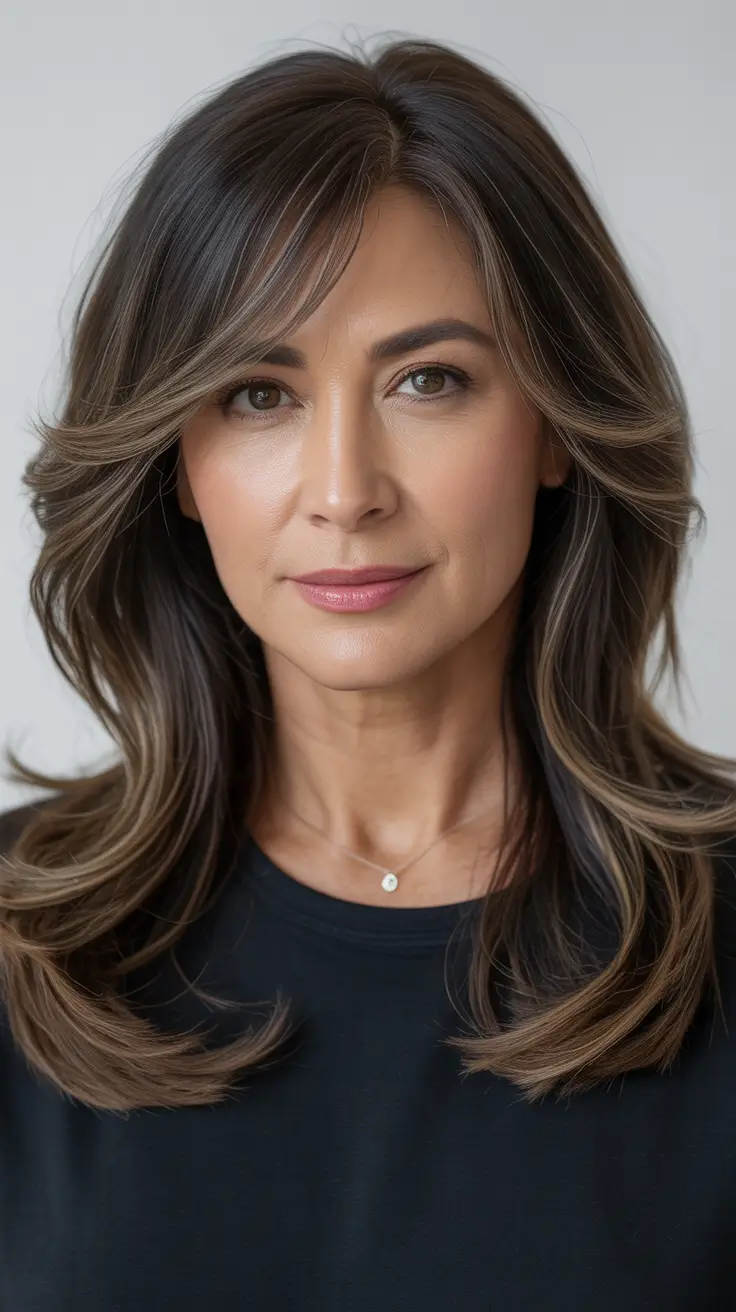 Hair Color & Winter Hairstyles for Women Over 40 2025-2026 Layered Medium Cut with Soft Highlights