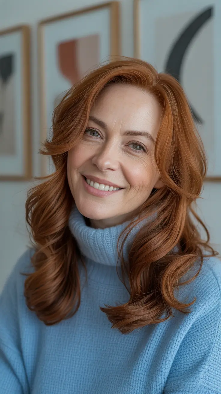 Hair Color & Winter Hairstyles for Women Over 40 2025-2026 Soft Copper Waves