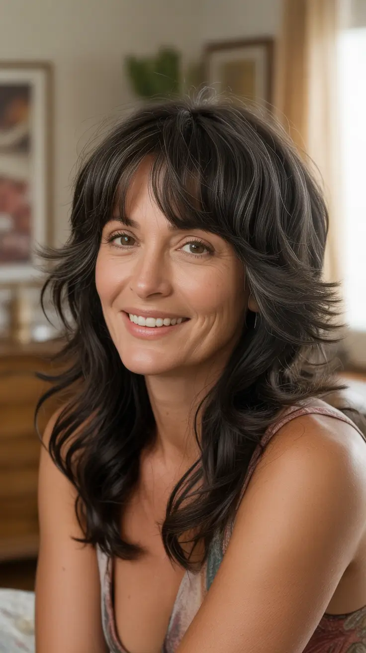 Hair Color & Winter Hairstyles for Women Over 40 2025-2026 Layered Cut with Soft Bangs