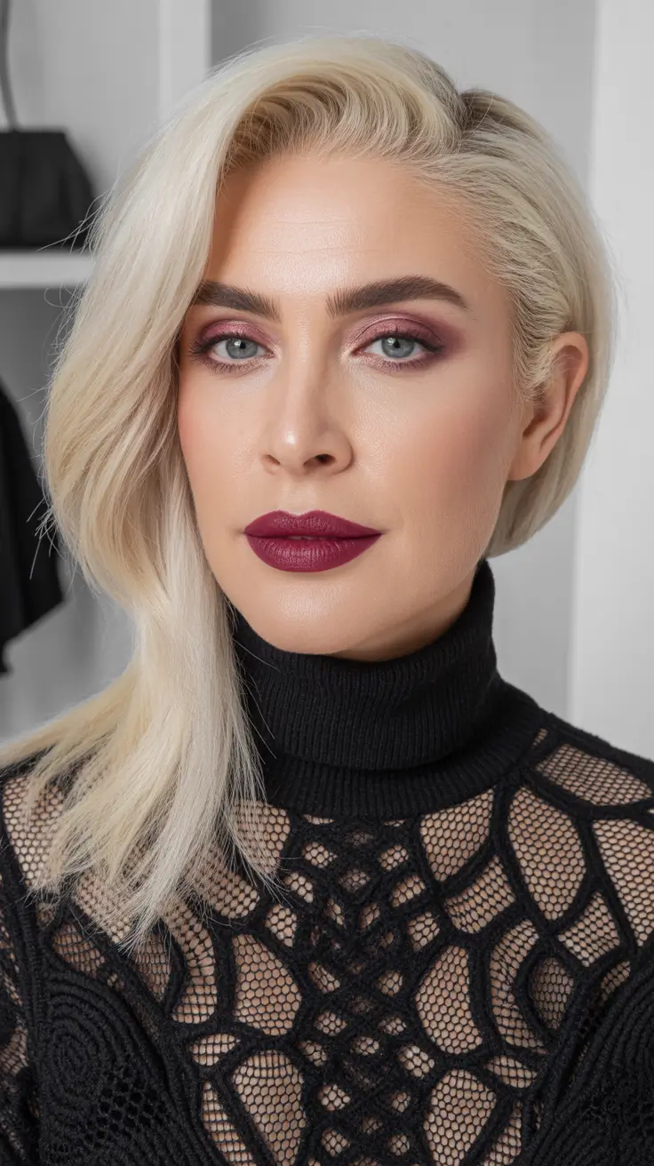 Hair Color & Winter Hairstyles for Women Over 40 2025-2026 Edgy Side-Swept Platinum