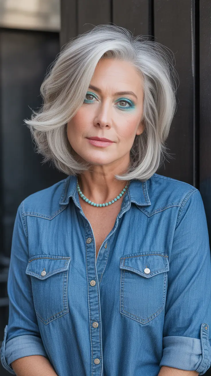 Hair Color & Winter Hairstyles for Women Over 50 2025-2026 Silver Lob