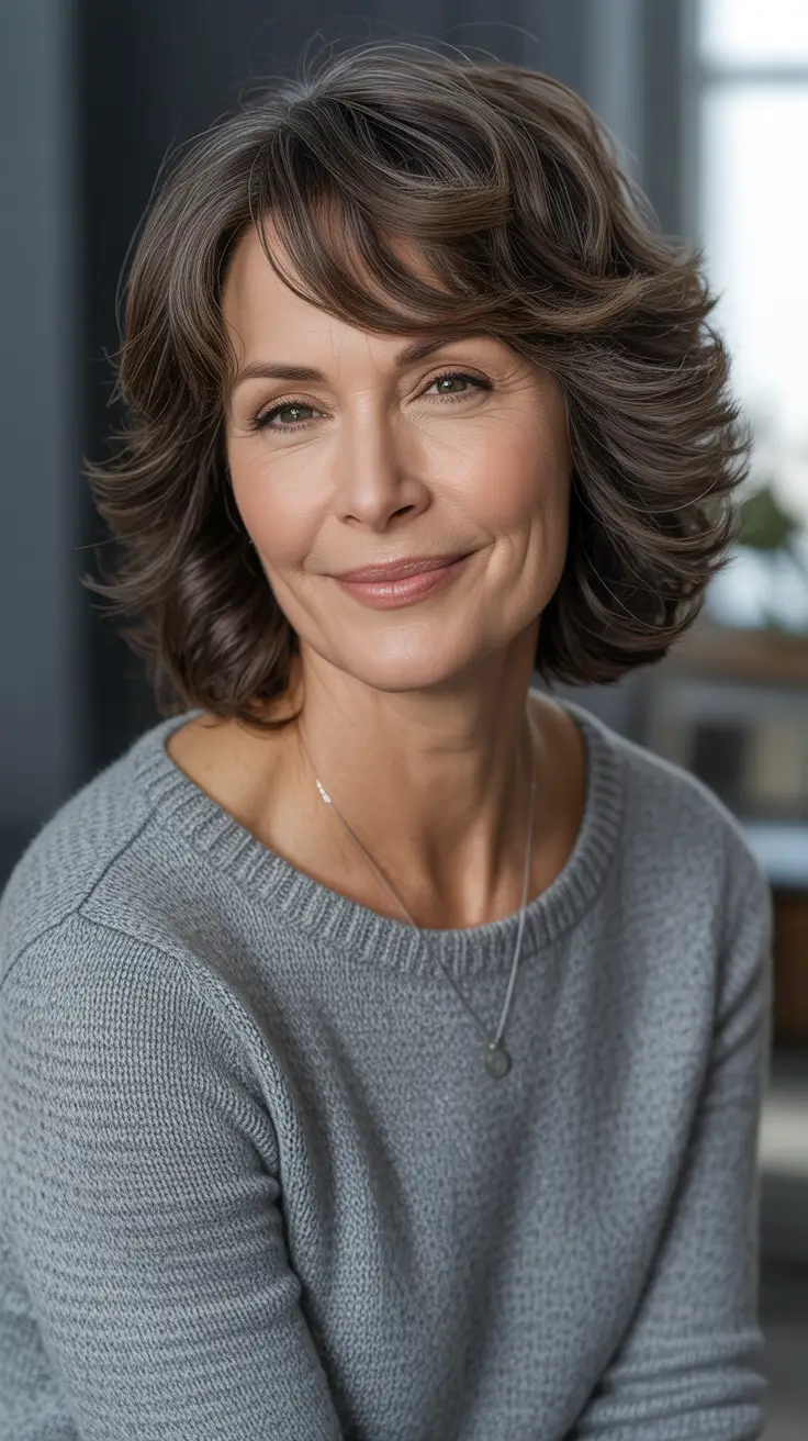 Hair Color & Winter Hairstyles for Women Over 50 2025-2026 Feathered Layers