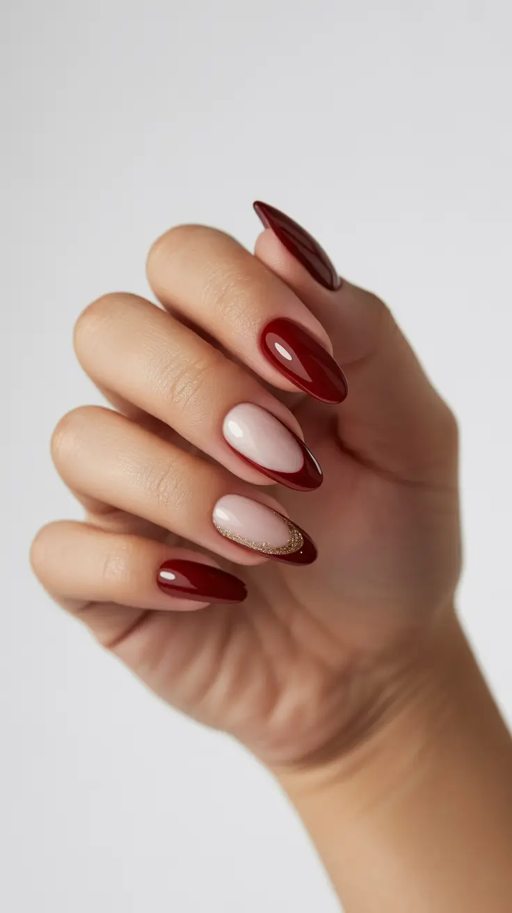 Modern Dark Nail Inspo Winter 2025–2026 Wine and Gold Glam