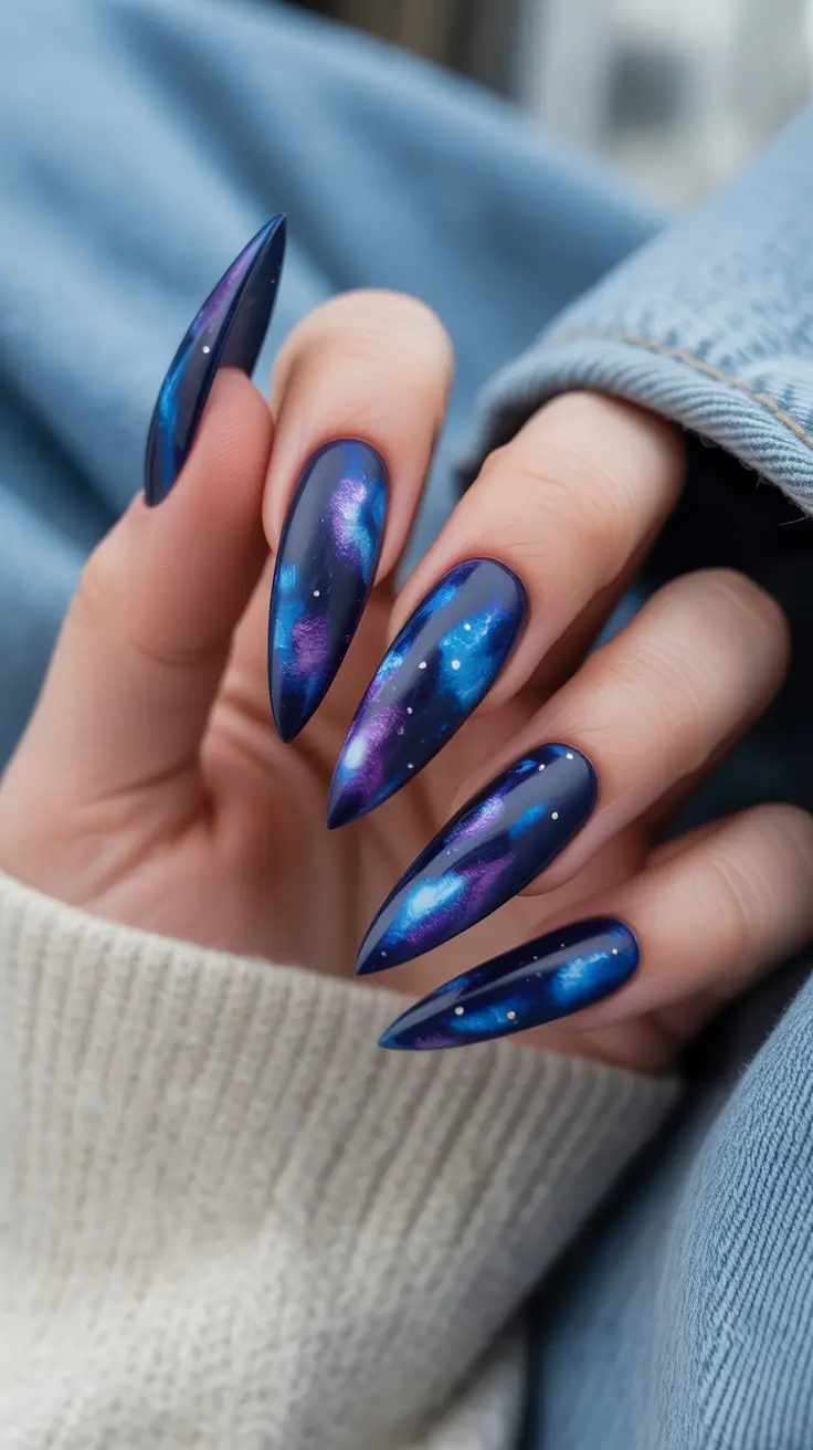 Modern Dark Nail Inspo Winter 2025–2026 Galaxy Aurora