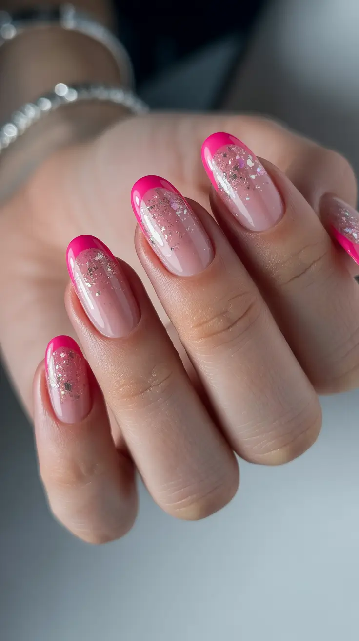 neutral winter nails chrome Pink Frost French