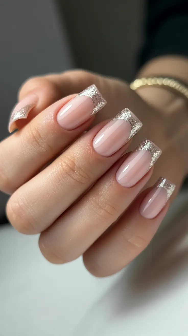 neutral winter nails chrome Golden Frost French