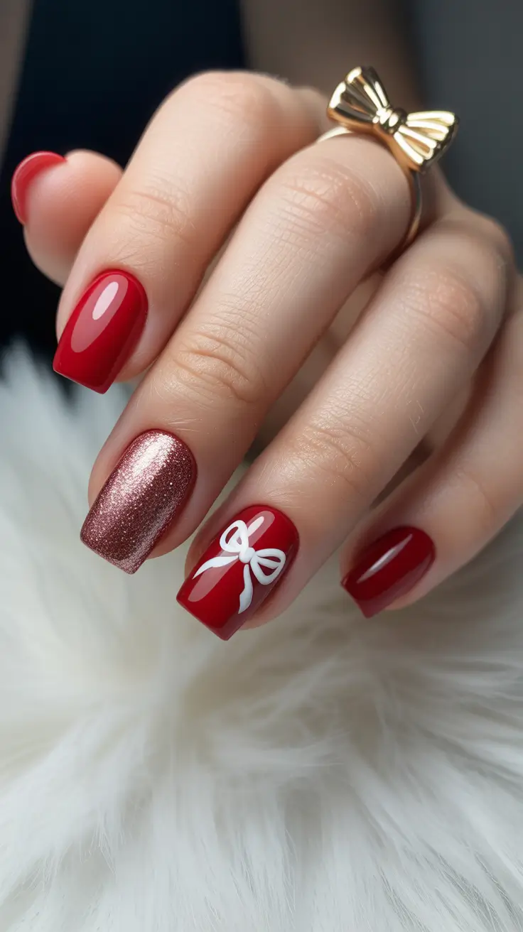 neutral winter nails acrylic Cherry Bow Charm