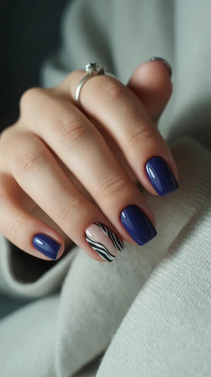 neutral winter nails acrylic short Midnight Stream