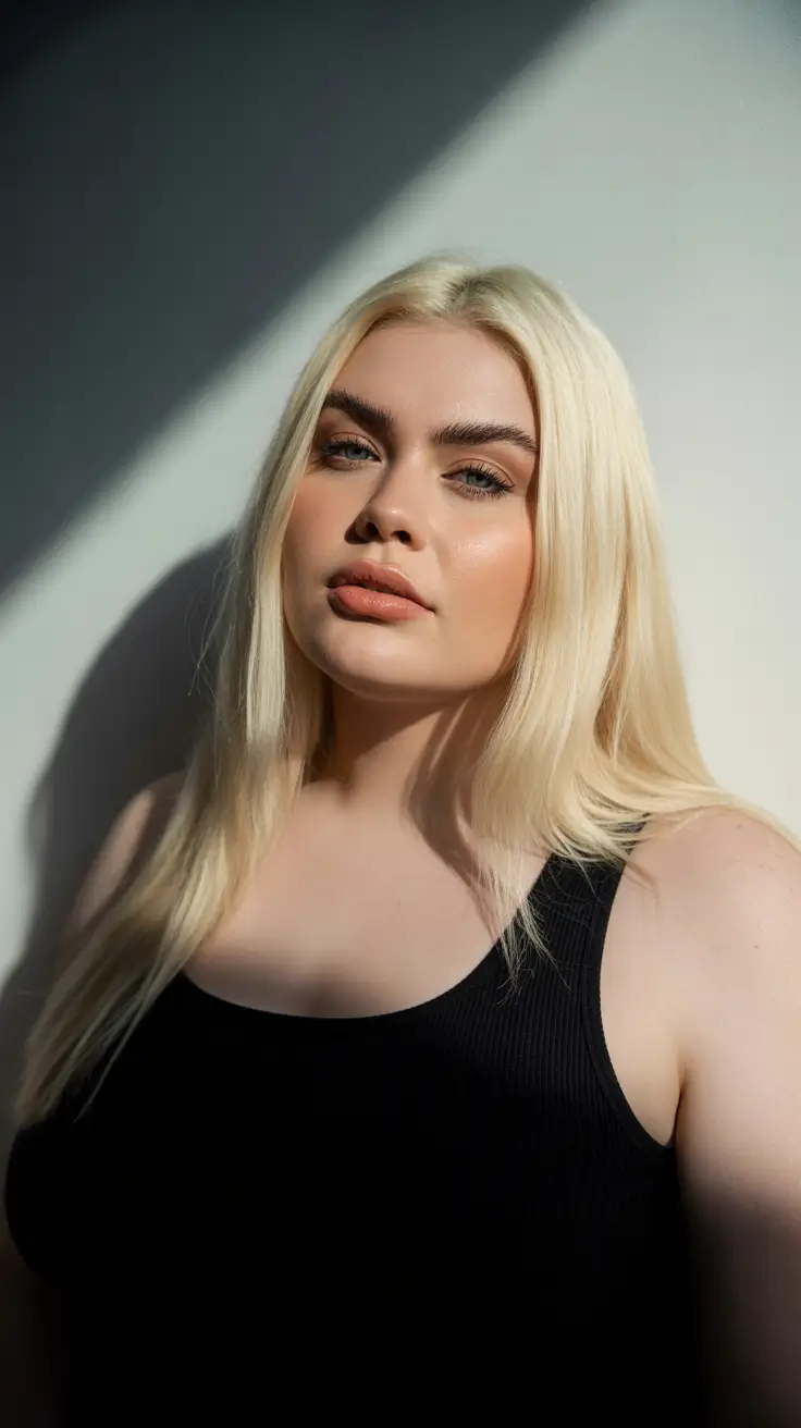 plus size winter haircuts for women 2025 2026 Ultra-Sleek Straight Cut in Polar Blonde