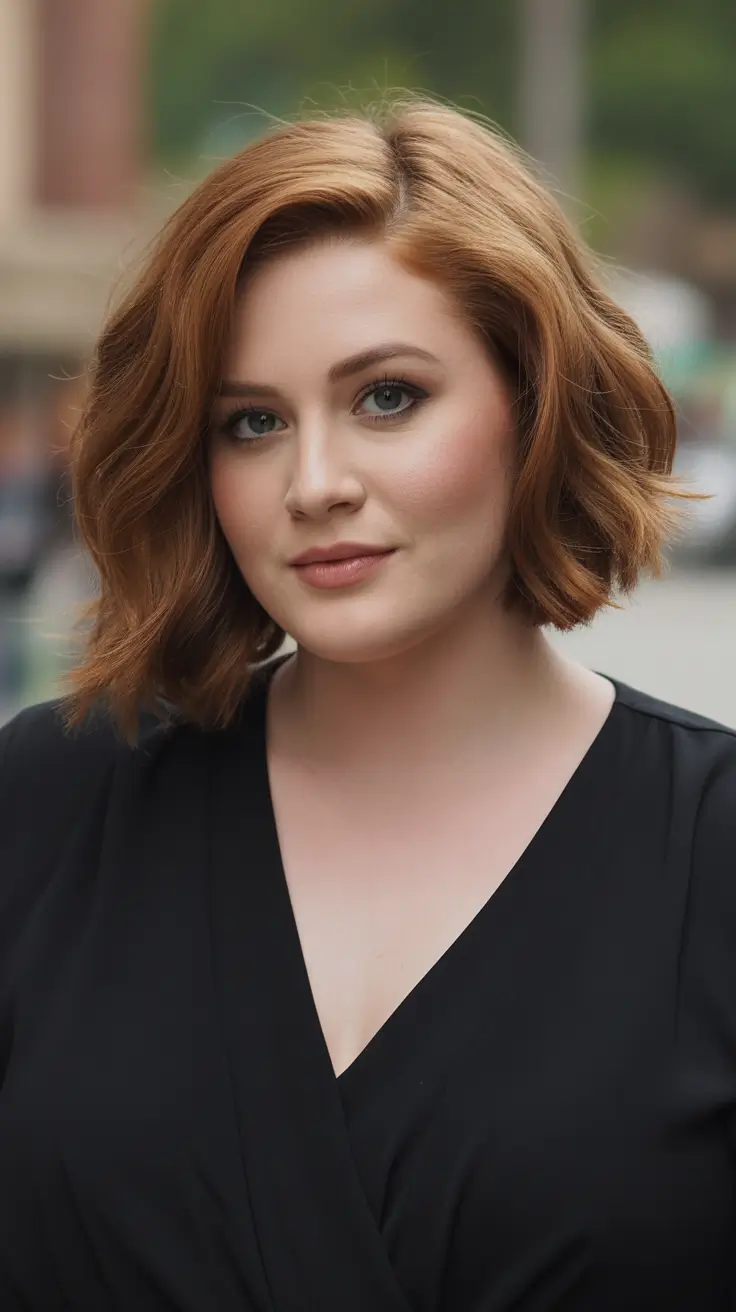 plus size winter haircuts for women 2025 2026 Coppery Textured Bob with Side Part