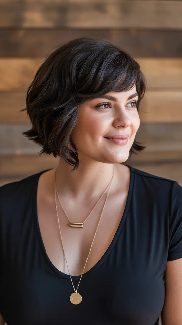 plus size winter haircuts for women 2025 2026 Playful Layered Pixie Bob with Side-Swept Fringe