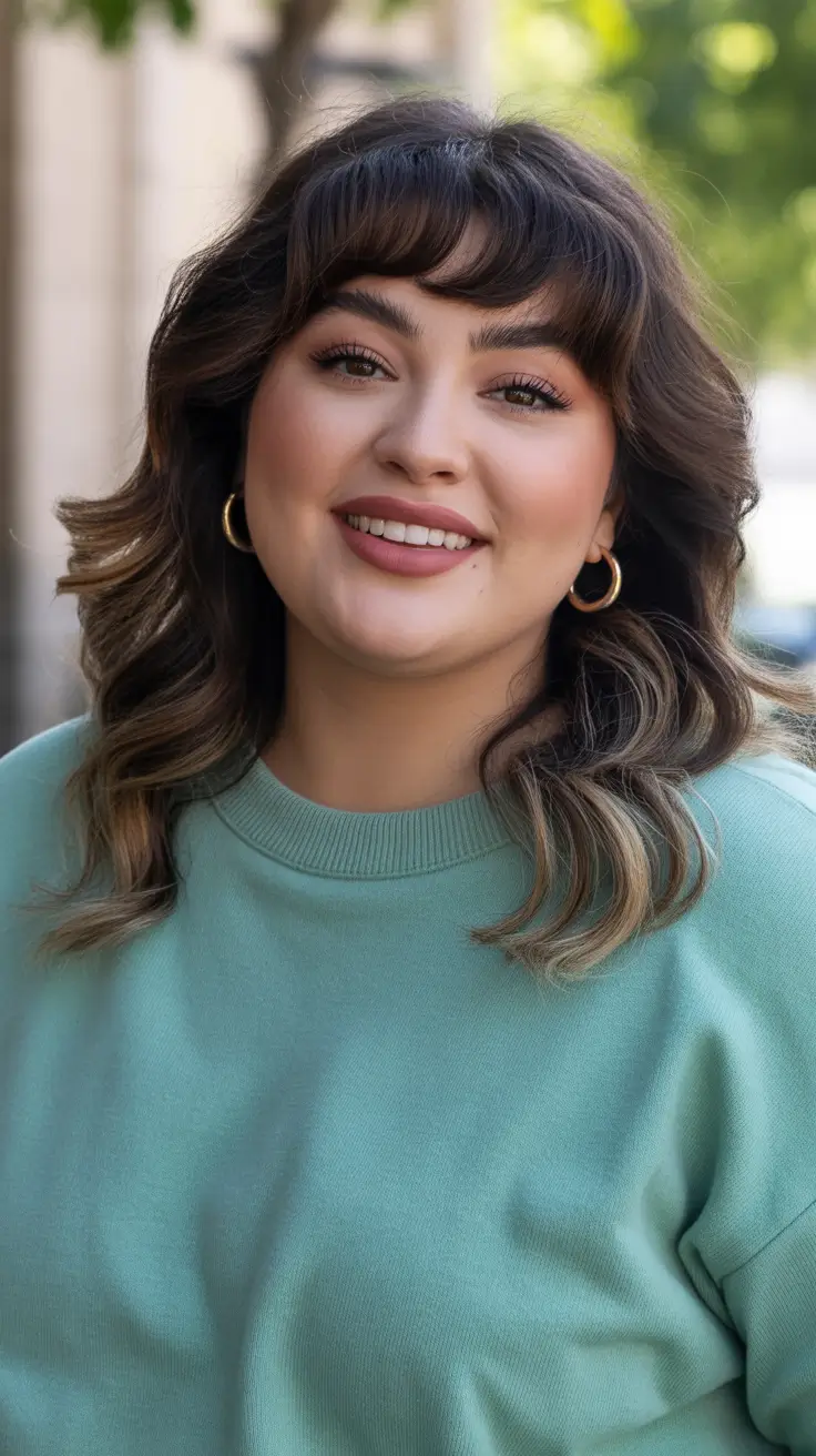 plus size winter haircuts for women 2025 2026 Playful Medium Cut with Rounded Fringe