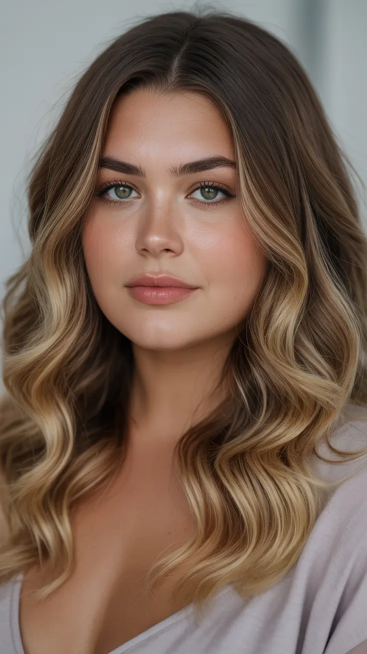 plus size winter haircuts for women 2025 2026 Honey Beige Waves with Soft Volume