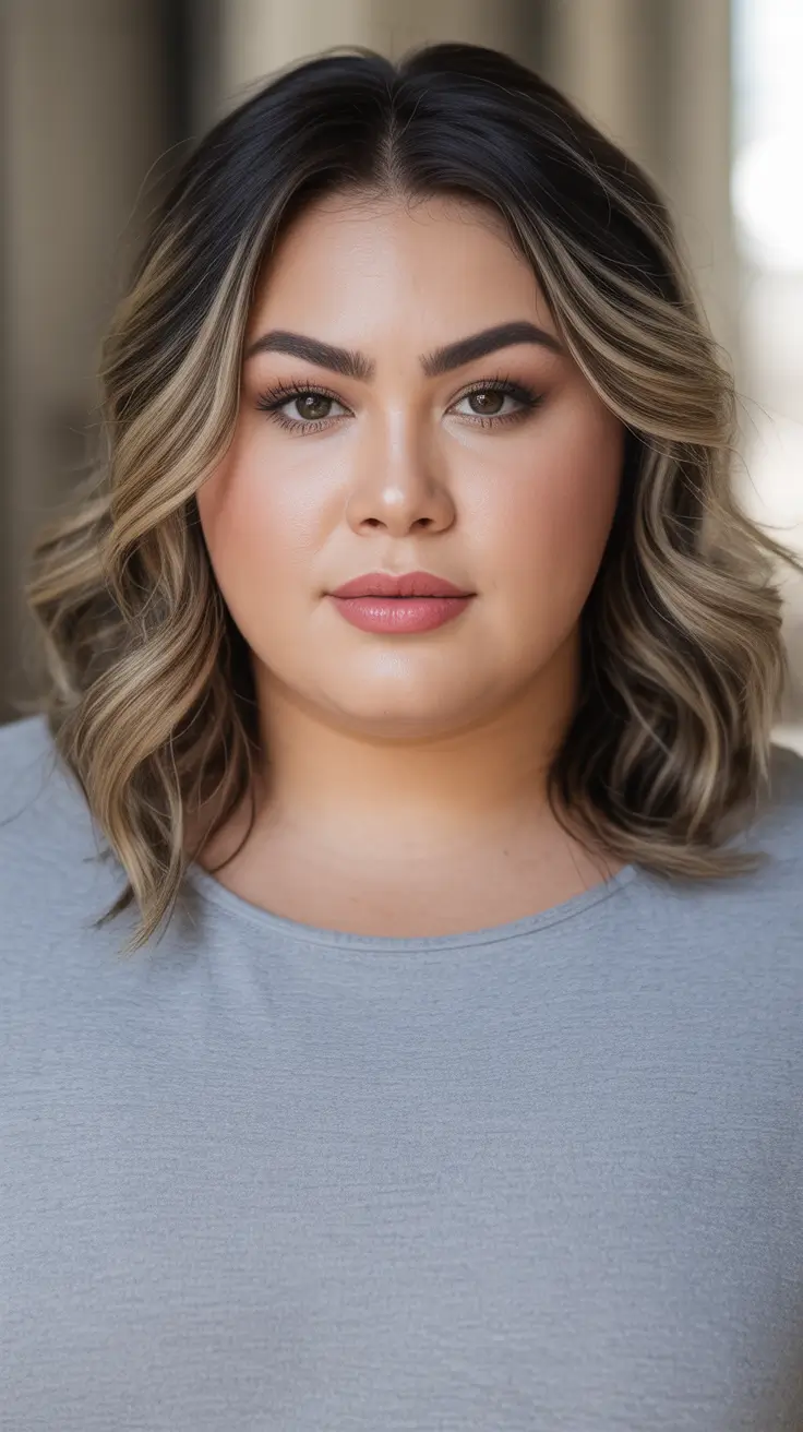 plus size winter haircuts for women 2025 2026 Chic Short Bob with Dark Roots and Ash Blonde Highlights