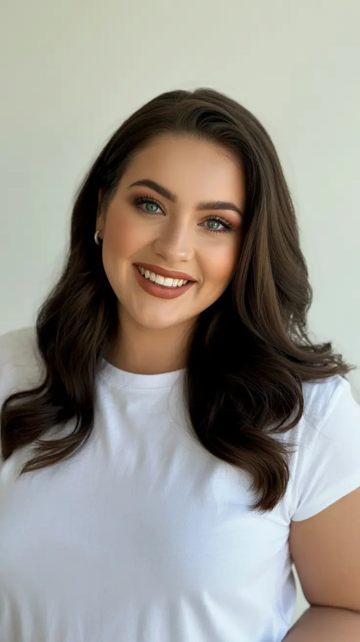 plus size winter haircuts for women 2025 2026 Glossy Chocolate Waves with Natural Movement