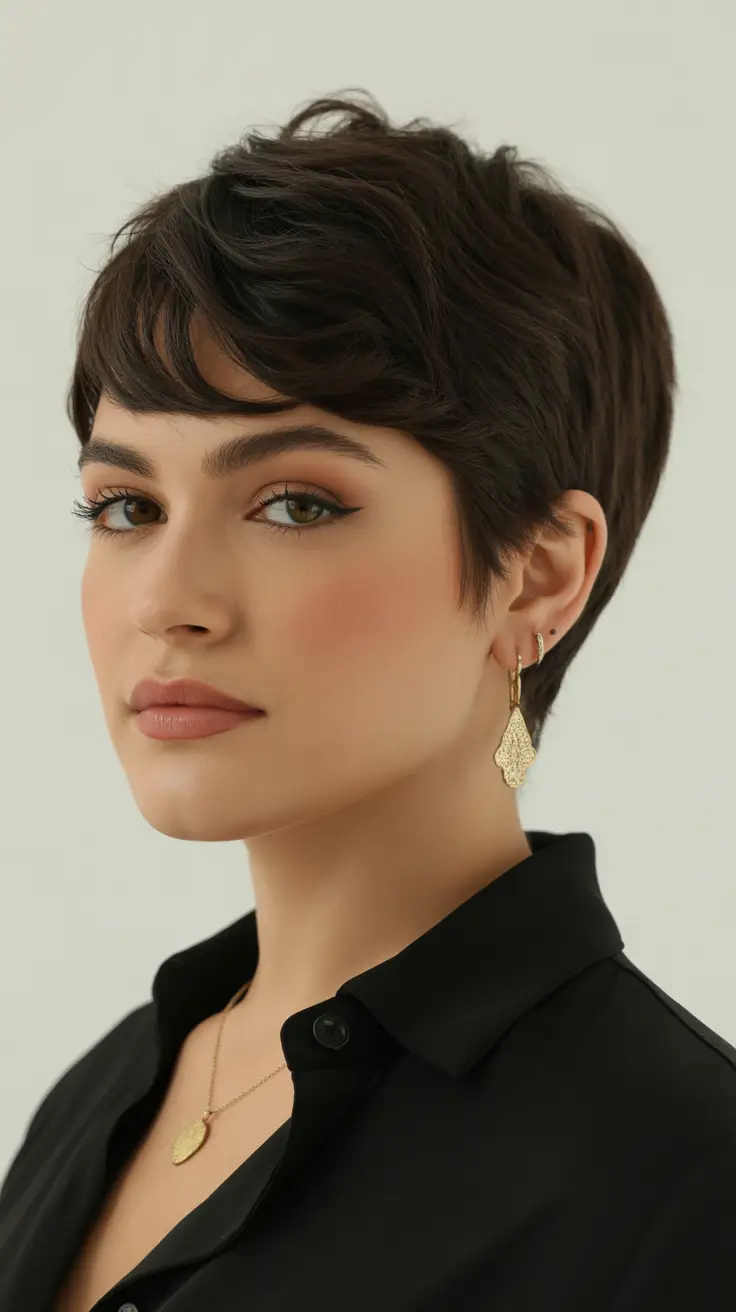 short winter haircuts for women Soft Espresso Pixie with Movement